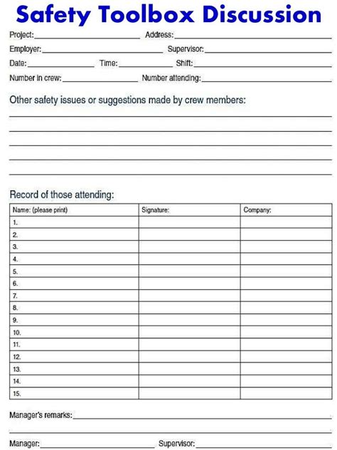 Toolbox Meeting Template Doc Free Design Template