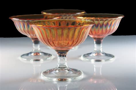 Sherbet Bowls Imperial Glass Smooth Rays Marigold Carnival Glass Ice Cream Bowls Fruit