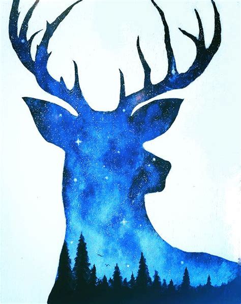 Deer Art Print Double Exposure Deer Night Sky Artwork Etsy Deer Art