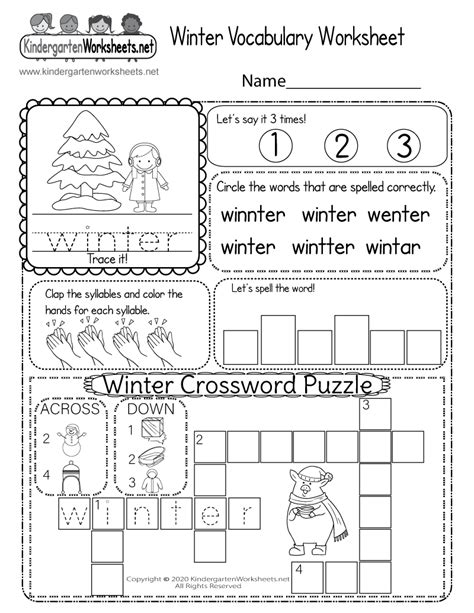 Winter Vocabulary Worksheet For Kindergarten Free Printable Digital