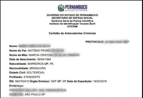 Como Emitir O Atestado De Antecedentes Criminais De Pernambuco Crie