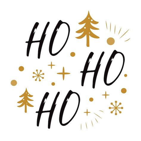 premium vector ho ho ho cute christmas sign with golden christmas tree snow snowflakes