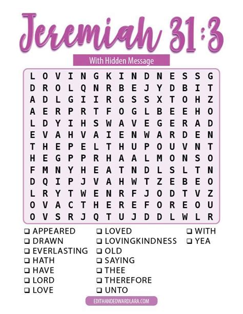Jeremiah 313 Word Search Puzzle With Hidden Message Large Print