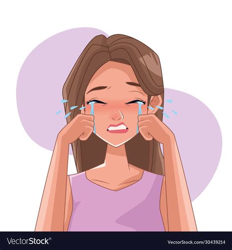 Woman Crying With Stress Symptom Character Vector Image