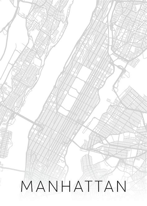 Manhattan Island New York City Map Black And White Street Series Mixed