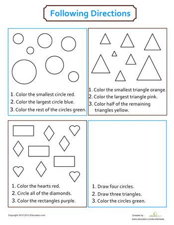 directions worksheet  directions drawing activity