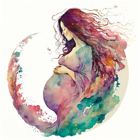 Premium Ai Image Illustration Of A Pregnant Woman With A Big Belly Drawing In A Watercolor Style