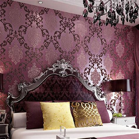 10m Roll Damask Embossed Textured Wall Decor Luxury Purple Wallpaper