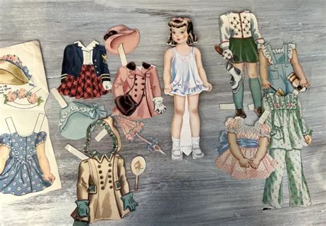 Vintage 1940s Paper Doll Set Cardboard Girl Clothing Accessories