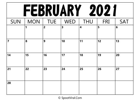 Ideal for use as a school calendar, church calendar, personal planner, scheduling reference, etc. Blank February 2021 Calendar Printable - Latest Calendar ...