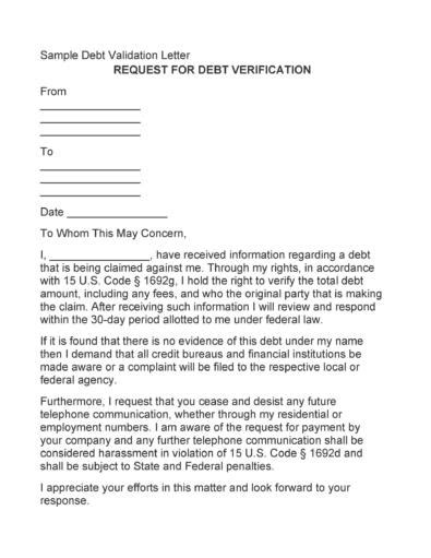 50 Free Debt Validation Letter Templates And Samples Templatelab
