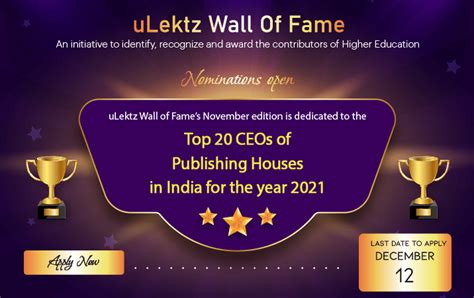 Ulektz Wall Of Fame Will Be Honouring Top 20 Ceos Of Publishing