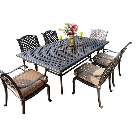 Ipatio Outdoor Cast Aluminum 7 Piece Rectangle Dining Set With