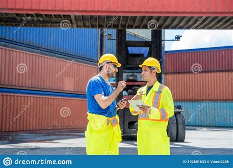 Engineer And Supervisor Checking And Control Loading Containers Box ...