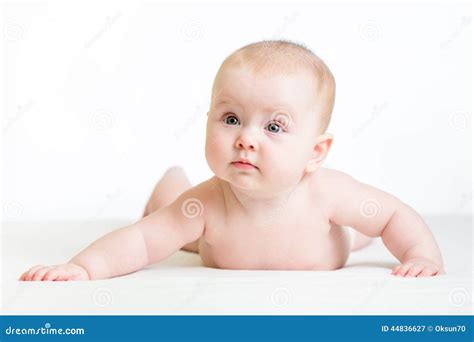 Baby Girl Lying On Her Stomach Stock Image Image Of Laughing Cd8