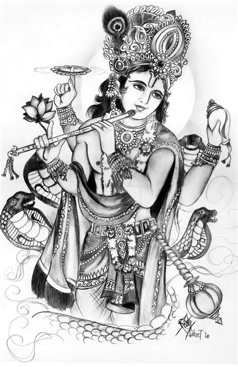 Lord Vishnu In Pencil Sketch By Yulianzone On Deviantart