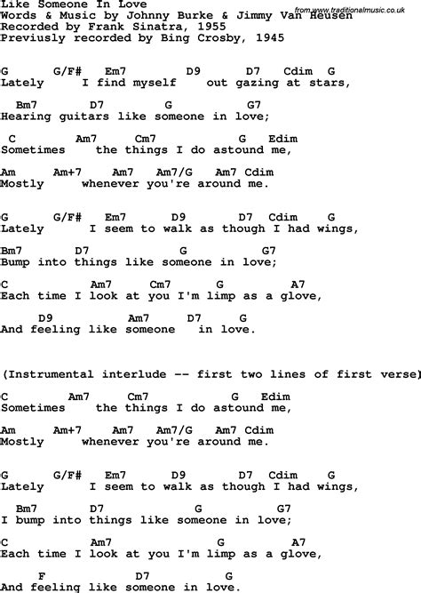 Song Lyrics With Guitar Chords For Like Someone In Love Frank Sinatra