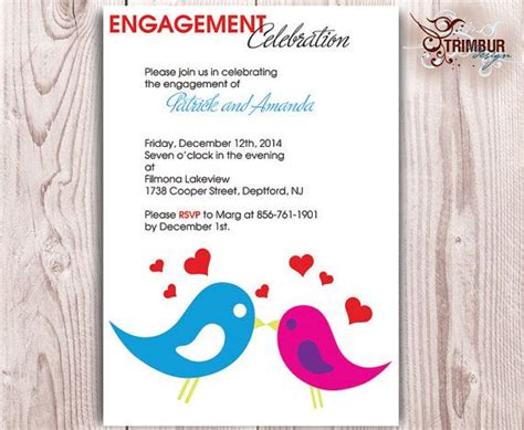 Lovebird Engagment Announcement Invitation Lovebirds With Hearts
