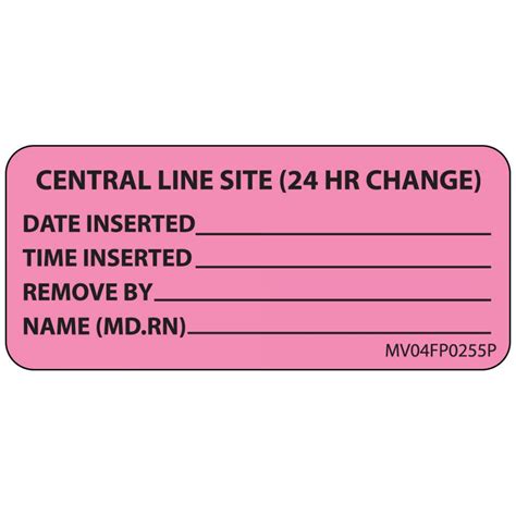 Label Paper Permanent Central Line Site 1 Core 2 14 X 1 Fl Pink 42
