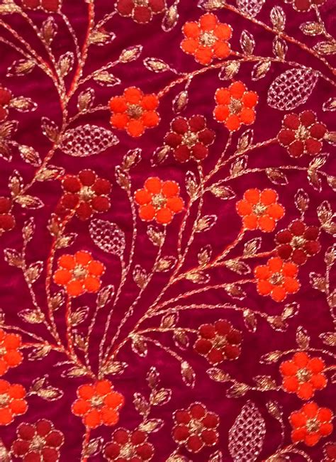 Buy Pink Embroidered Velvet Fabric Embroidered Blended Patterned