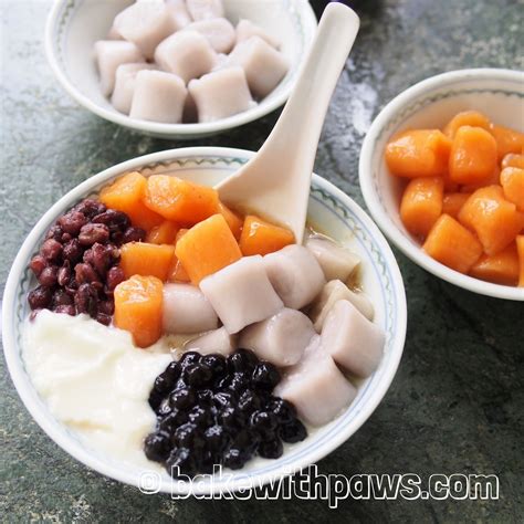 Taiwanese Taro And Sweet Potato Balls Dessert Bake With Paws