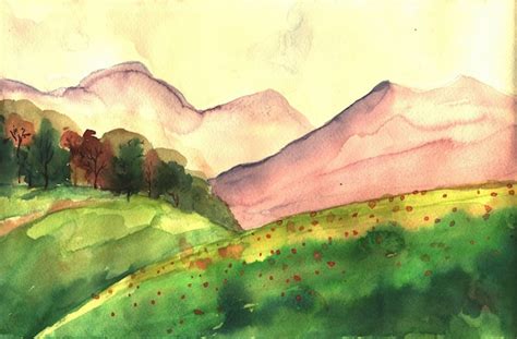 Watercolor Illustration With Hills And Mountains Vector Premium Download