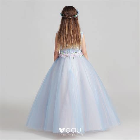 Chic Beautiful Sky Blue Flower Girl Dresses 2017 Ball Gown Scoop Neck