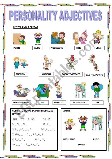 Personality Adjectives Esl Worksheet By Maestralidia