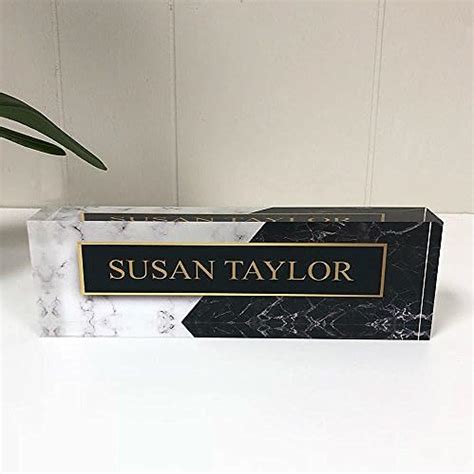 Artblox Personalized Name Plate For Desk Black And White Marble Design