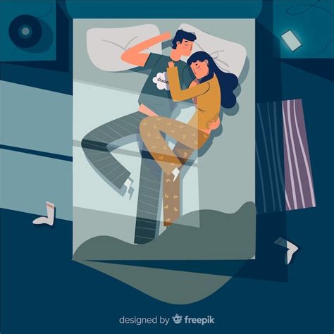 free vector flat couple sleeping at night in bed background
