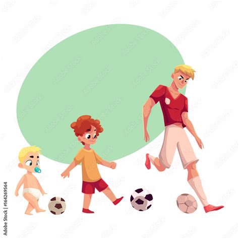 Baby Kid And Adult Soccer Player Playing Football Sport For All Ages