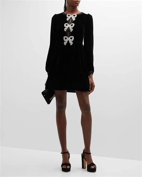 Saloni Camille Jeweled Bow Mini Dress Neiman Marcus