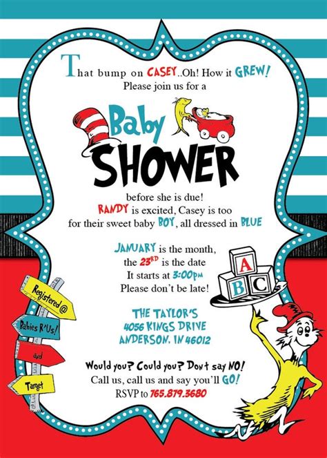 Printed Dr Seuss Baby Shower Invitations