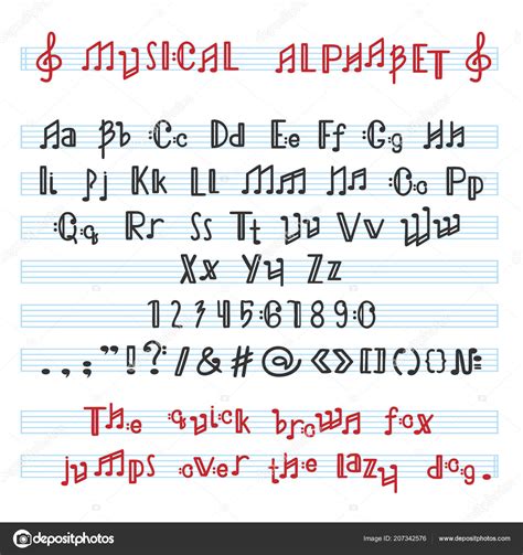 New music noteheads, flags, etc. Music note letters font | Alphabet ABC vector musical ...