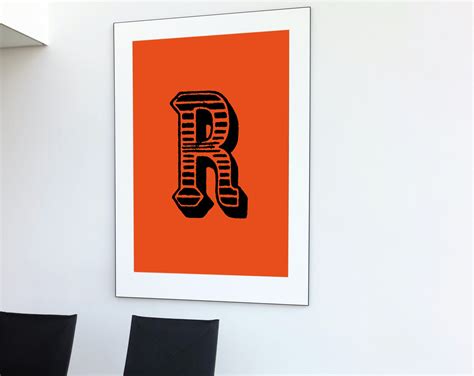 Alphabet Posters Letter R Typographic Poster Orange Poster Etsy