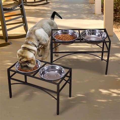 Dual Elevated Raised Pet Dog Puppy Feeder Bowl Stainless Steel Food