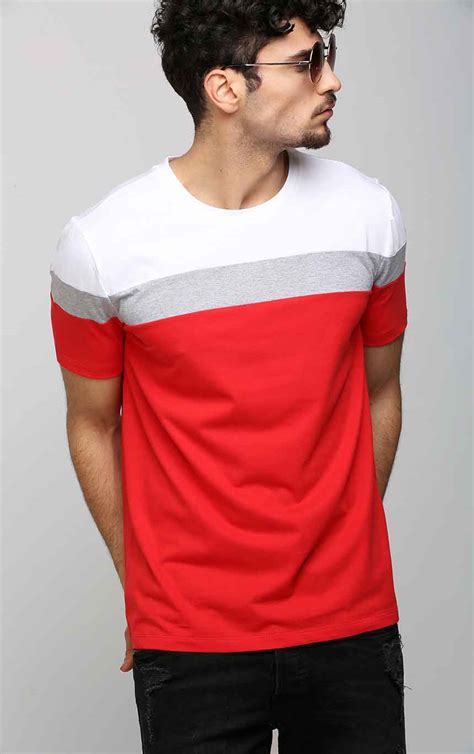 Round Neck Casual Mens T Shirt In Red Aelomart