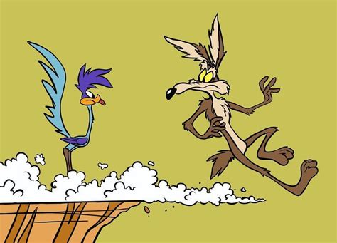 Two Cartoon Birds Are Flying Over The Edge Of A Cliff And One Is