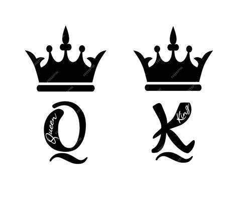 Premium Vector King Queen Crown Black Tattoo Calligraphy Signk And Q