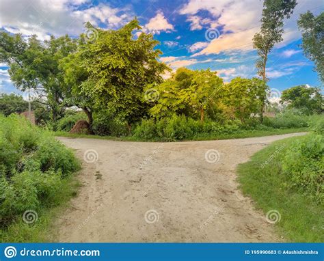 Unconstructed Village Road In India Made Of Mud Natural View Stock