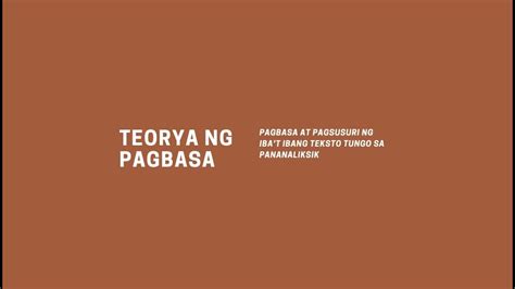 Teorya Ng Pagbasa Youtube