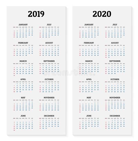 Annual Calendar 2019 2020 And 2021 Template Vector Illustration Stock