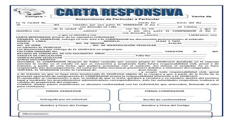 Formato Carta Responsiva Compraventa Vehiculo Pdf Document
