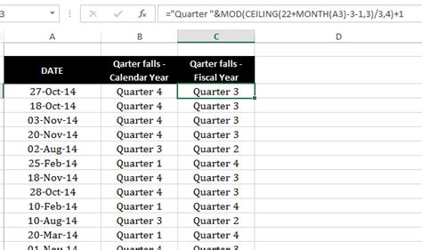 How To Calculate The Quarter In Microsoft Excel 2010 Excel Date