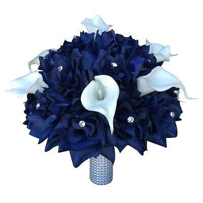 Maybe you would like to learn more about one of these? 10"Large Bridal bouquet - Navy Blue with White Calla Lily ...