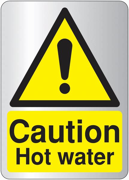 Deluxe Metal Look Safety Signs Caution Hot Water Seton