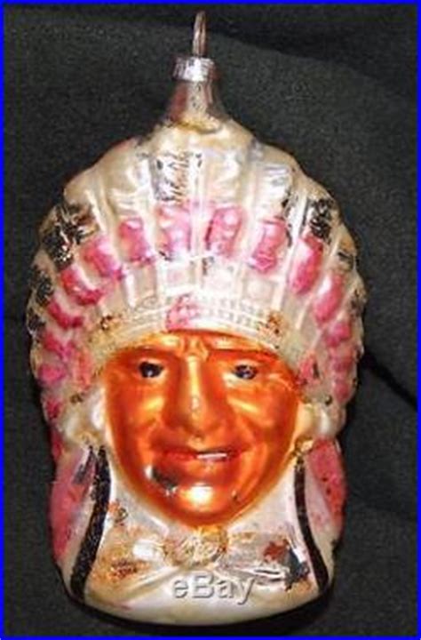 Antique Indian Chief Head Christmas Ornament Hand Blown Mercury Glass Christmas Ornament Glass