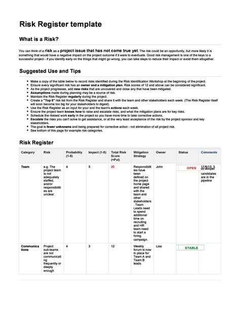 Useful Risk Register Templates Word Excel Templatelab