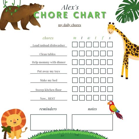 Printable Zoo Animal Chore Chart For Kids Personalized And Fun Etsy