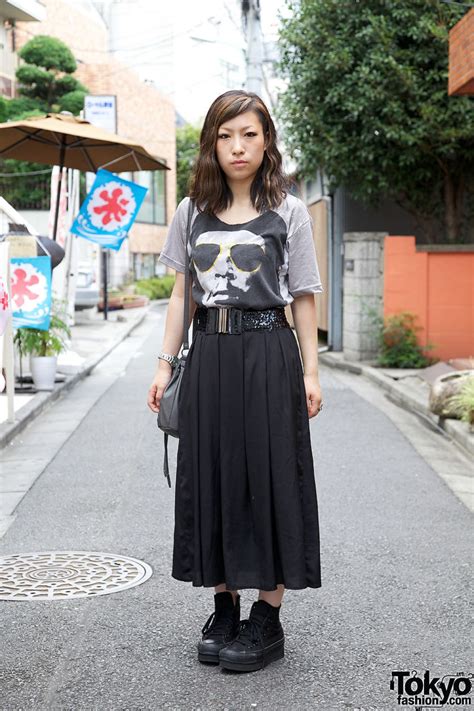 Pleated Maxi Skirt And Black Platform Converse In Tokyo Fashion